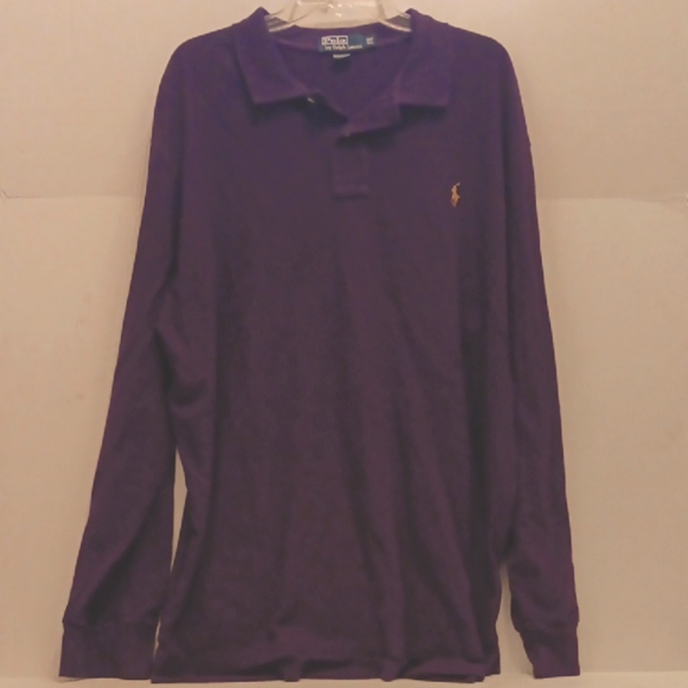 POLO RALPH  LAUREN DEEP PURPLE LONG  SLEEVE POLO